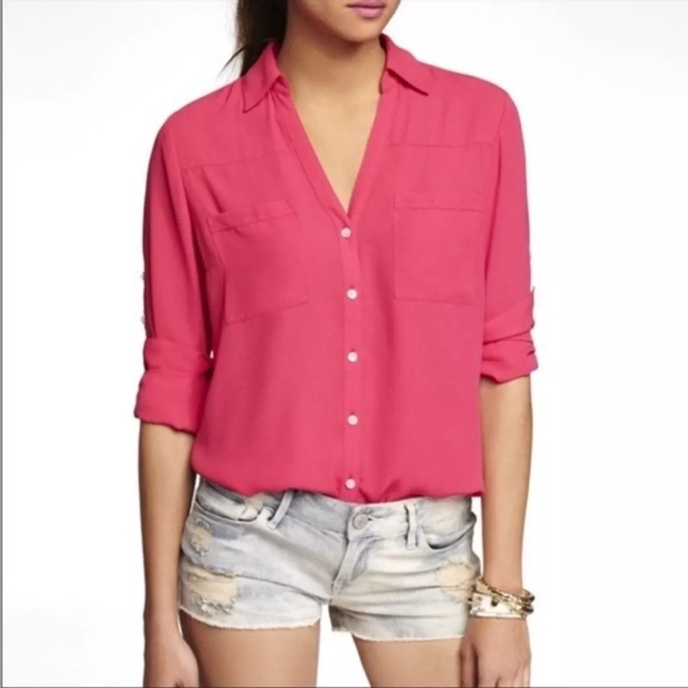 Express Portofino Strawberry Pink Top Button Blouse Size Small